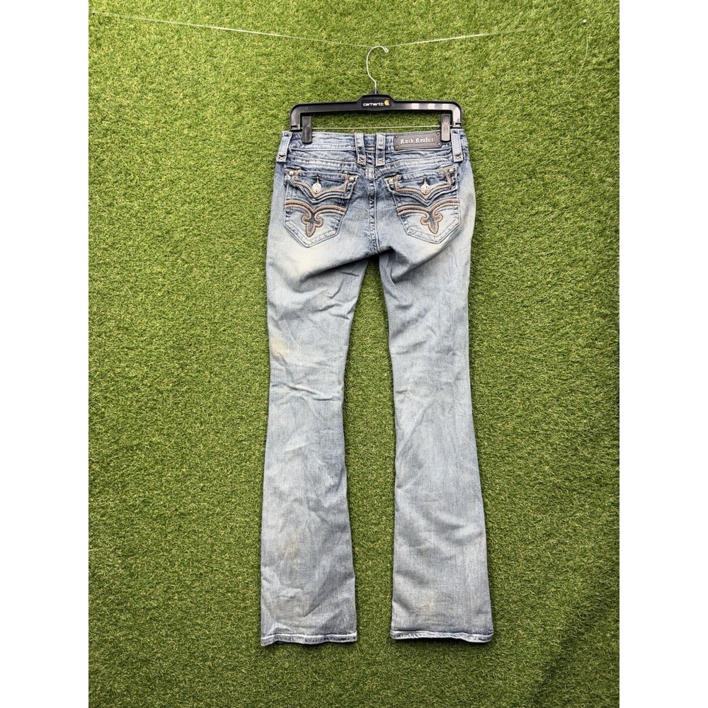 Rock Revival ESSIE Boot Cut Jeans Womens 28 Flap Pockets Light Wash Denim y2k